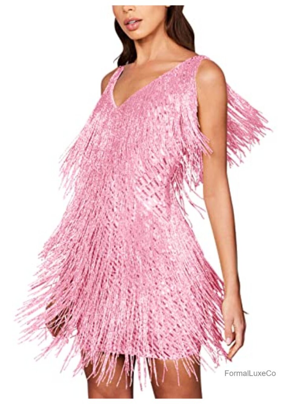 Sequin Fringe Mini Dress Sleeveless Cocktail Party A-Line
